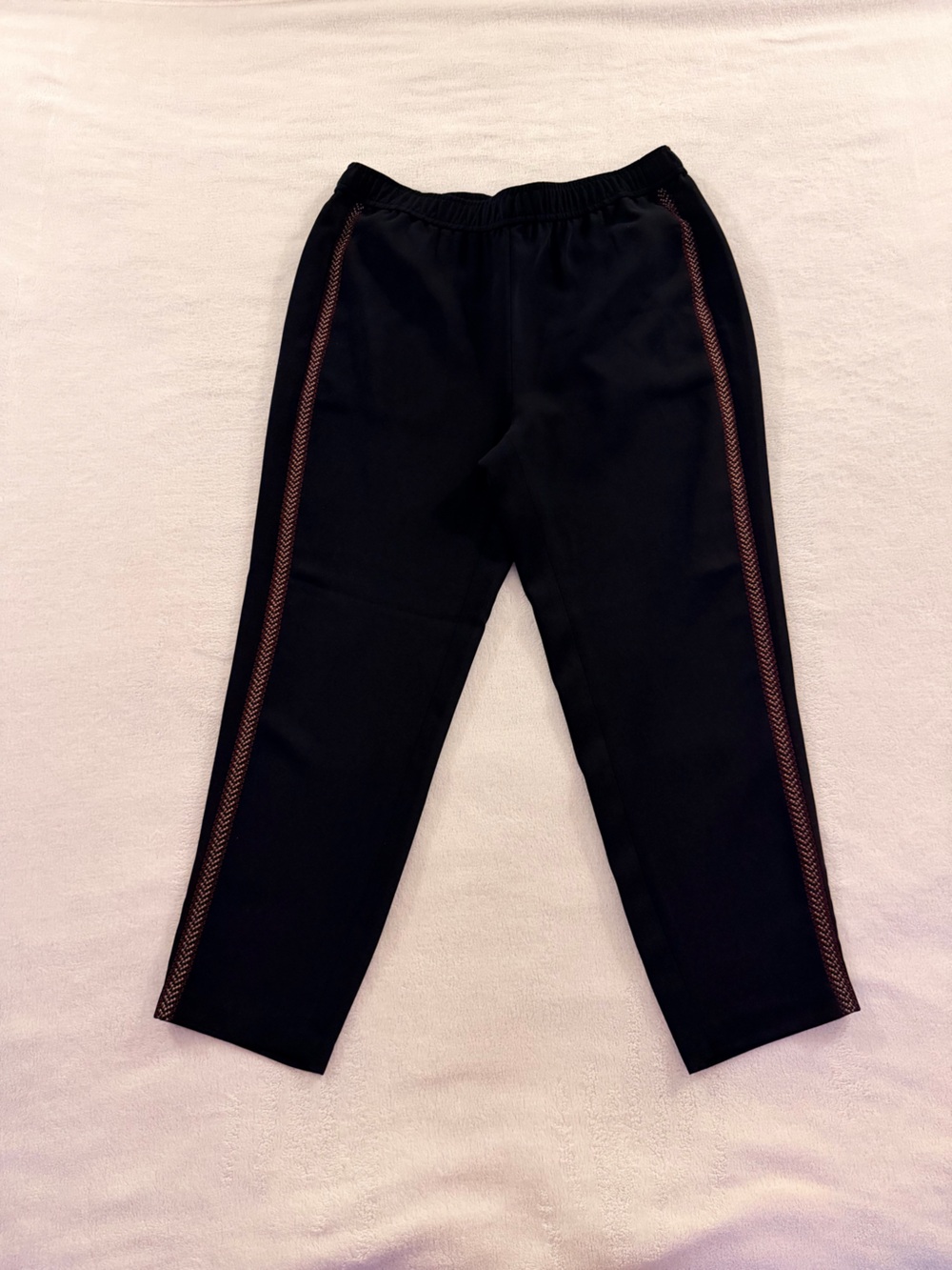 Madewell Black Pull-On Ankle Pants with Brown Side Braid